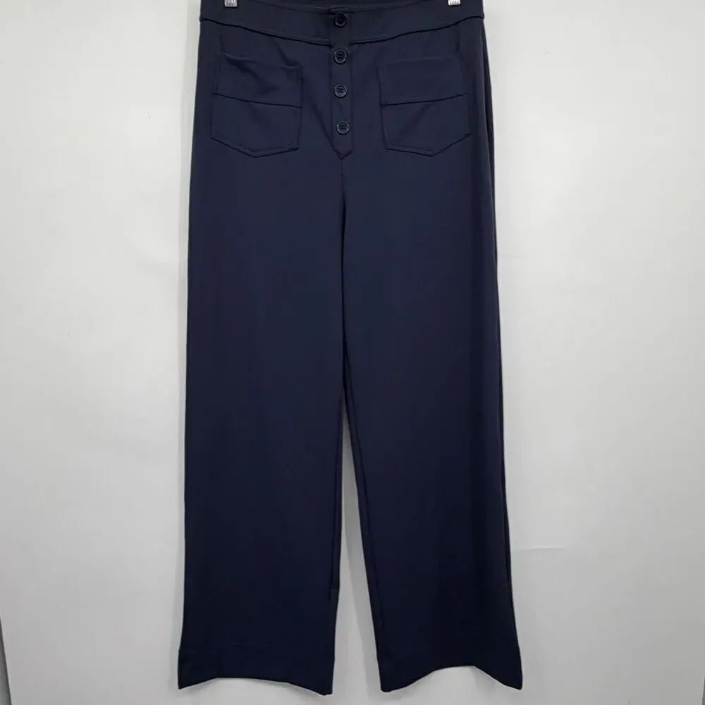 Halara Blue High Waisted Pockets Straight Leg Smart Casual Pants Size Large NWT